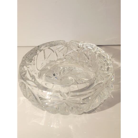 Vintage MCM Cut Crystal Glass Trinket Dish Ashtray Coin Holder Round Weighted - Picture 4 of 11